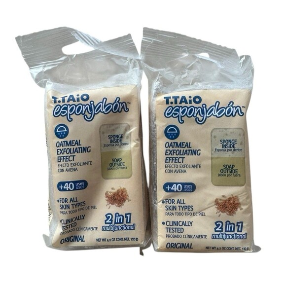 2 Pack T. Taio Esponjabon Oatmeal Exfoliating Sponge Soap Avena +40 Uses Each - Picture 1 of 2